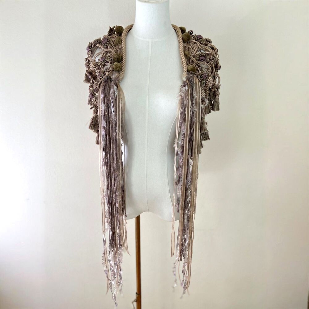 Handcrafted Bohemian Candied Ginger Color Macramé Pirate Cosplay Fringe Cape OS